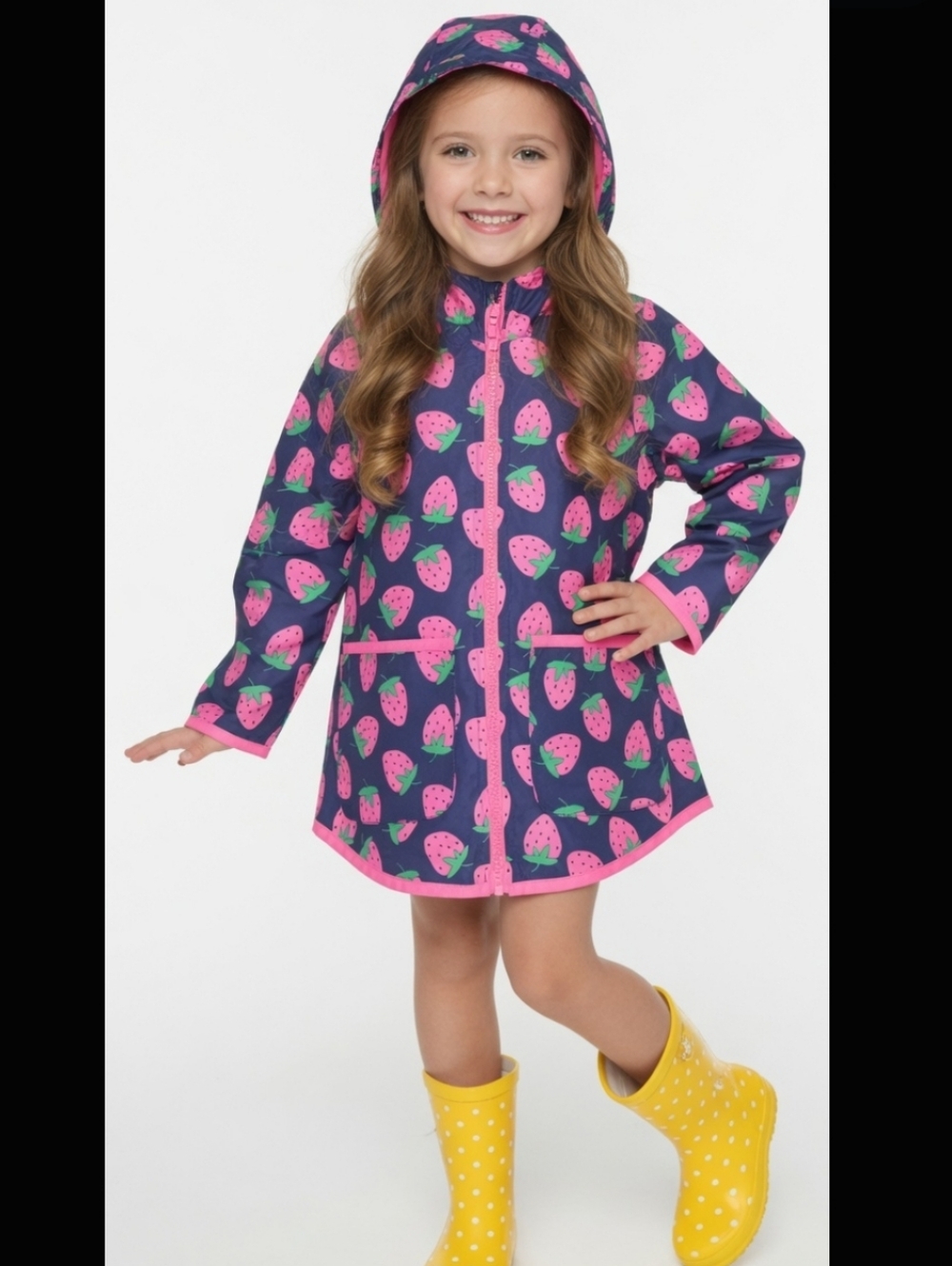 Kids Strawberry Print Raincoat with Hood